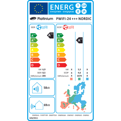 Poza Aer conditionat Platinium Nordic, PWIFI-24 +++NORDIC, Inverter, Wi-Fi, 24000 BTU, Generator ionic, Clasa A+++, Control activ de energie. Poza 30089