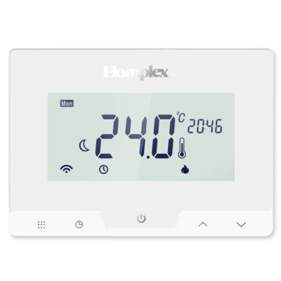 Termostat ambient Homplex 19 WI-FI ALB programabil, fara fir, cu control vocal Google Assistant si Alexa
