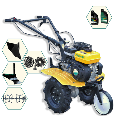 Poza Pachet ProGARDEN Campo 703 Motocultor 7CP+ Plug simplu + Plug bilonat/rarita + 2 roti metalice 350x6 + 2L Ulei. Poza 43700