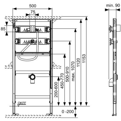 Poza Cadru fixare pisoar, Tece 9320008, 112 x 50 cm cu supapa spalare. Poza 44704