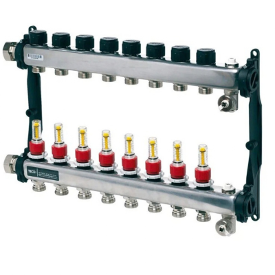 Poza Distribuitor incalzire pardoseala, cu debitmetre, TECEfloor 77310008, otel, filet interior, 8 cai, 1". Poza 44951