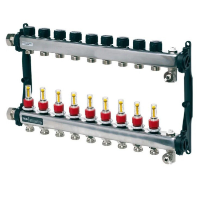 Poza Distribuitor incalzire pardoseala, cu debitmetre, TECEfloor 77310009, otel, filet interior, 9 cai, 1". Poza 44953