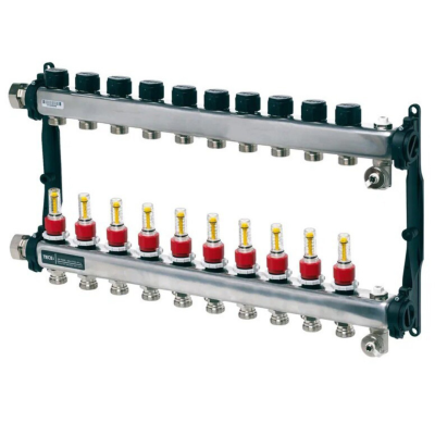 Poza Distribuitor incalzire pardoseala, cu debitmetre, TECEfloor 77310010, otel, filet interior, 10 cai, 1". Poza 44955
