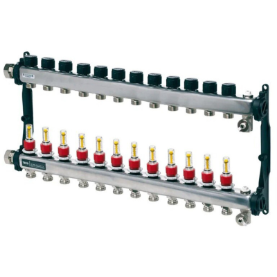 Poza Distribuitor incalzire pardoseala, cu debitmetre, TECEfloor 77310012, otel, filet interior, 12 cai, 1". Poza 44959