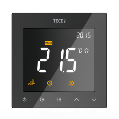 Poza Termostat ambient pentru incalzire in pardoseala, TECEfloor 77410063, programabil, cu fir, montaj in doza, negru. Poza 45001